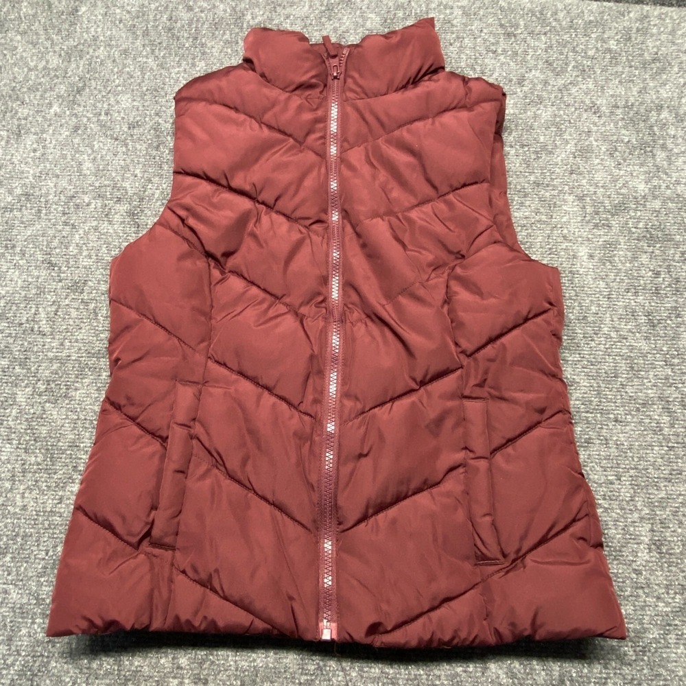 Aeropostale Remixed Down Puffer Vest Womens XS Maroon Chevron Quilted Full Zip